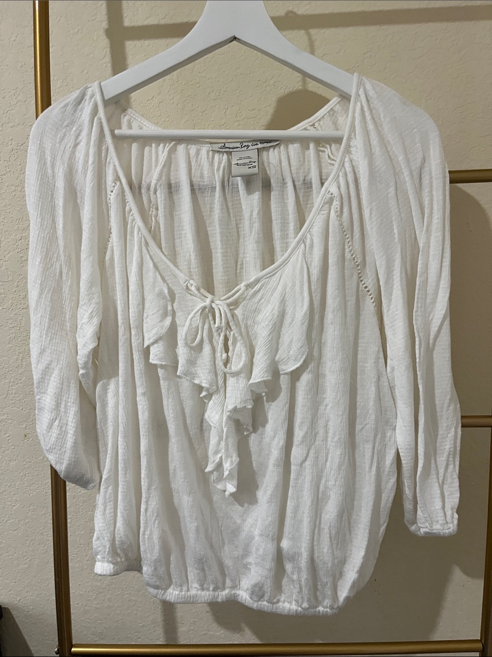 Sanctuary White Ruffled Tie-Front Peasant Blouse